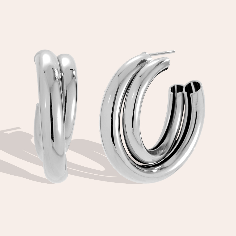 Edelstahl Ohrringe 28mm Two Hoop