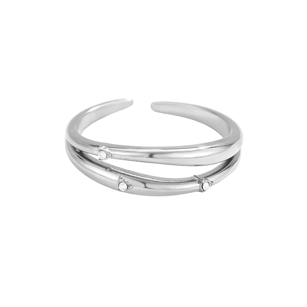 Edelstahl Ring Verstellbarer Doppel Zirkonia