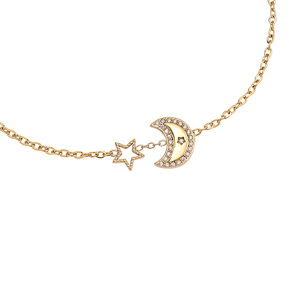 Edelstahl Armkette 17cm Diamond Moon And Star