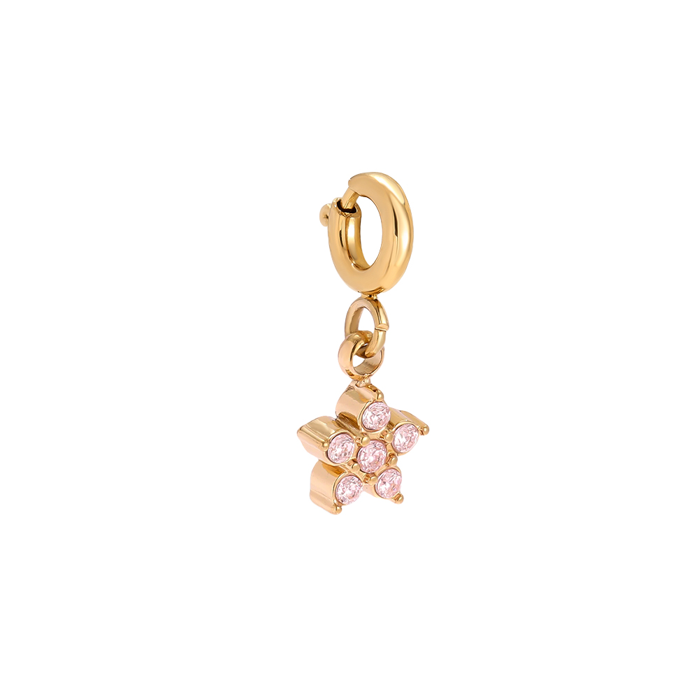 Edelstahl Pendant 15mm Zirkonia Blume mit Federverschluss
