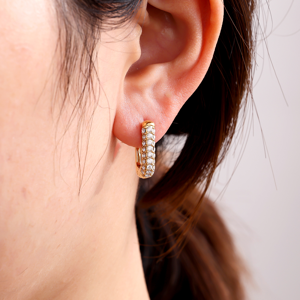 Edelstahl Ohrringe 13*17mm Diamond Oval Hoop