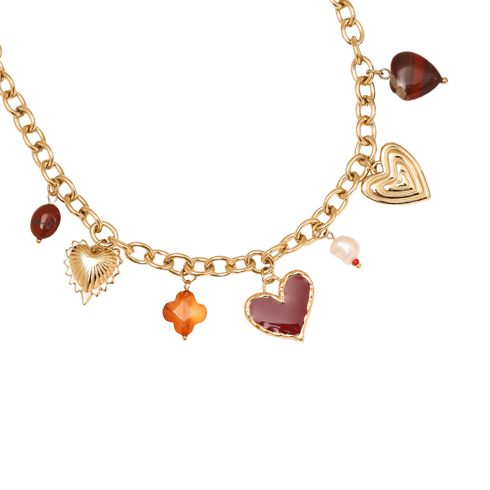 Edelstahl Halskette 40cm Red Heart And Charms