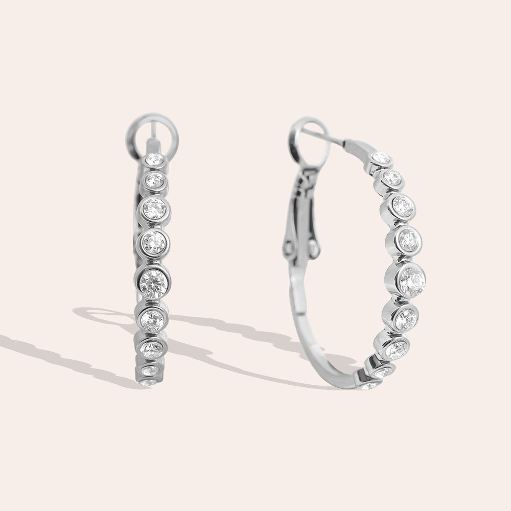 Edelstahl Ohrringe 2.3cm Diamond Dots Hoop