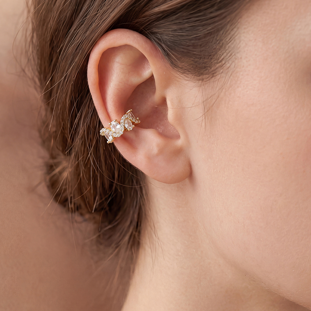 Vergoldete Ear-cuffs 15mm Viele ovale Zirkonia