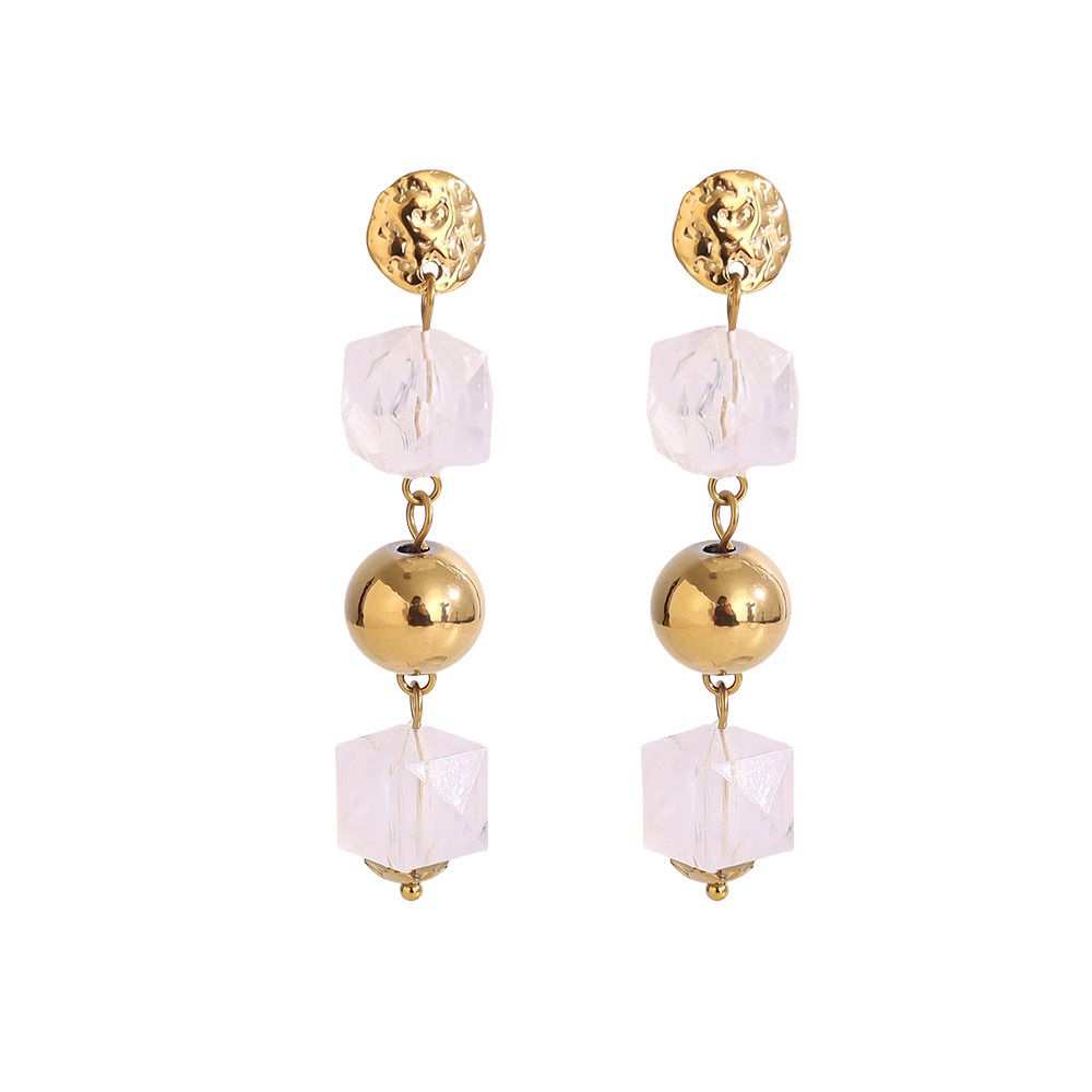Edelstahl Ohrringe 6cm Acrylic und Gold Beads