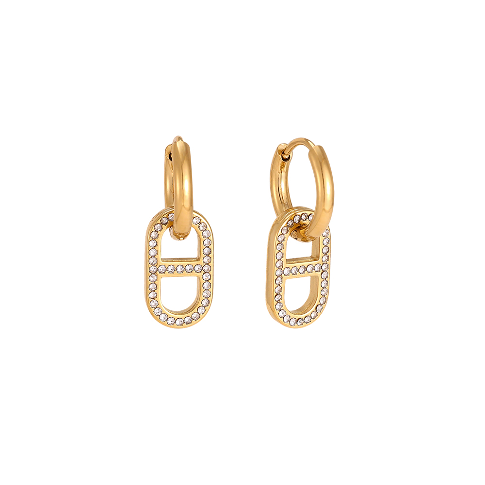 Edelstahl Ohrringe 22*12mm Zirkonia ovale Link 