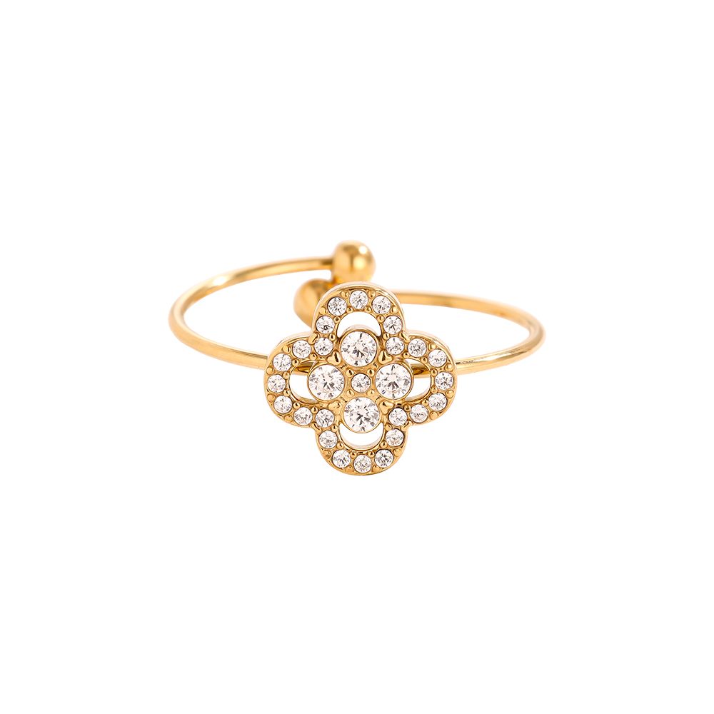 Edelstahl Ring Diamond Lucky Flower