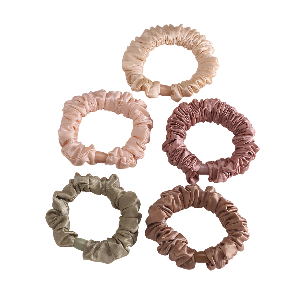 5 Stk.helle Farben Pastel Satin Scrunchie Set   