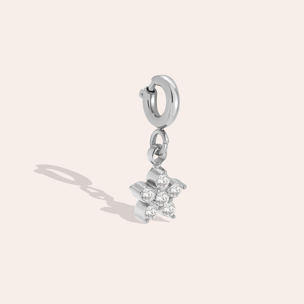 Edelstahl Pendant 15mm Zirkonia Blume mit Federverschluss