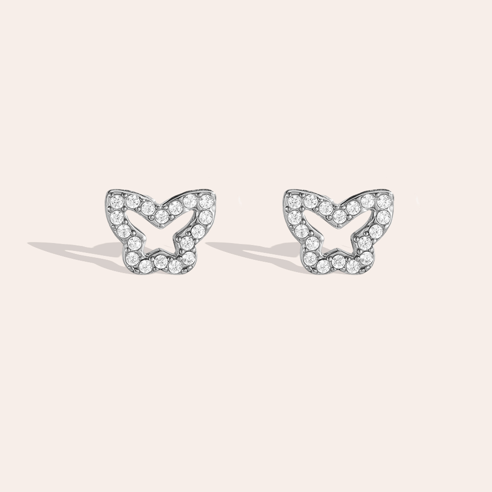 Edelstahl Ohrringe 9mm Zirkonia Schmetterling