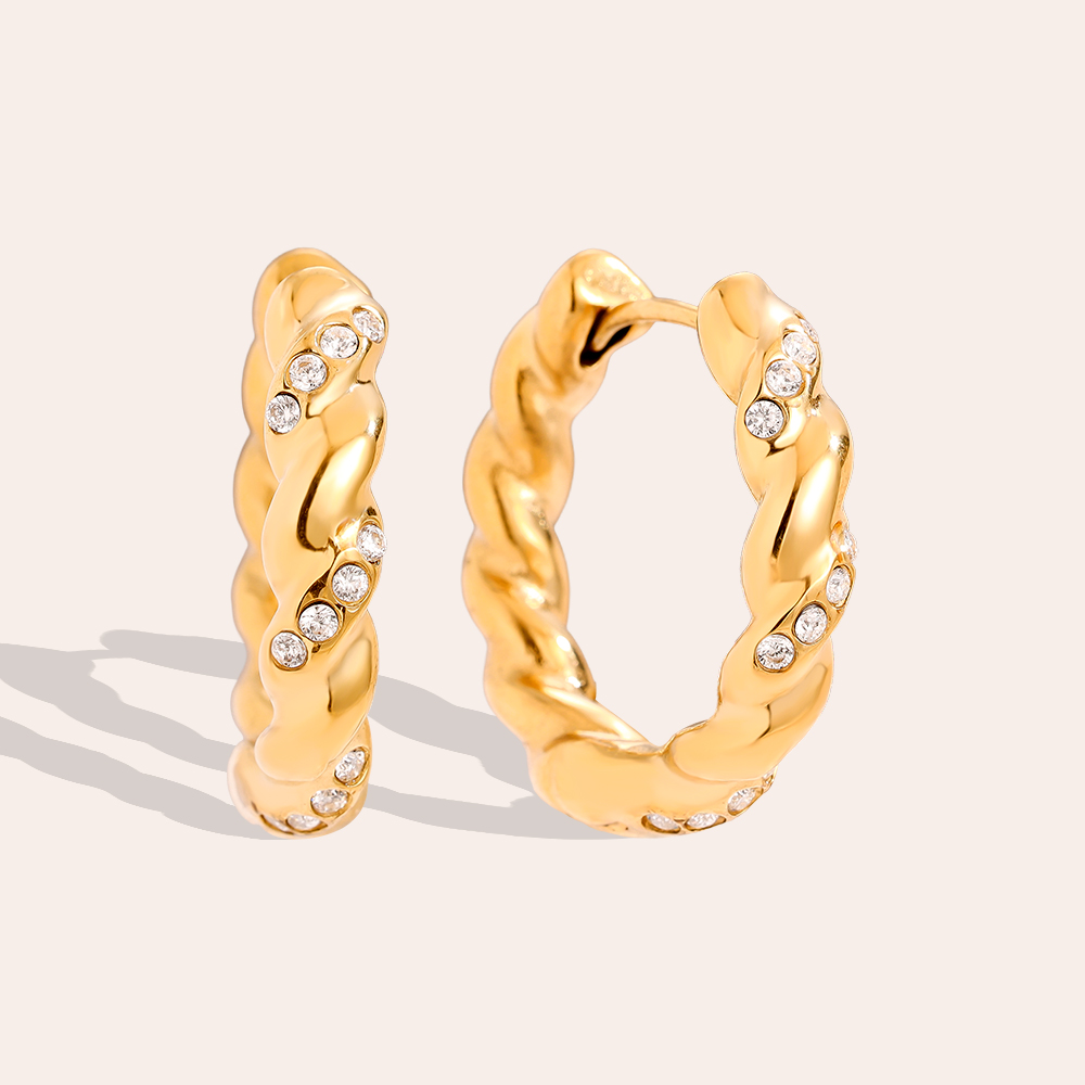 Edelstahl Ohrringe 3cm Mini Diamond In Twist Hoop