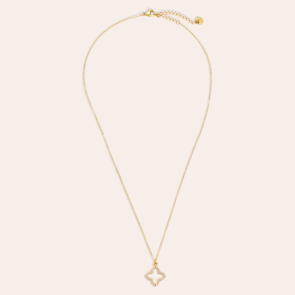 Edelstahl Halskette 40cm Classic Diamond Lucky Flower