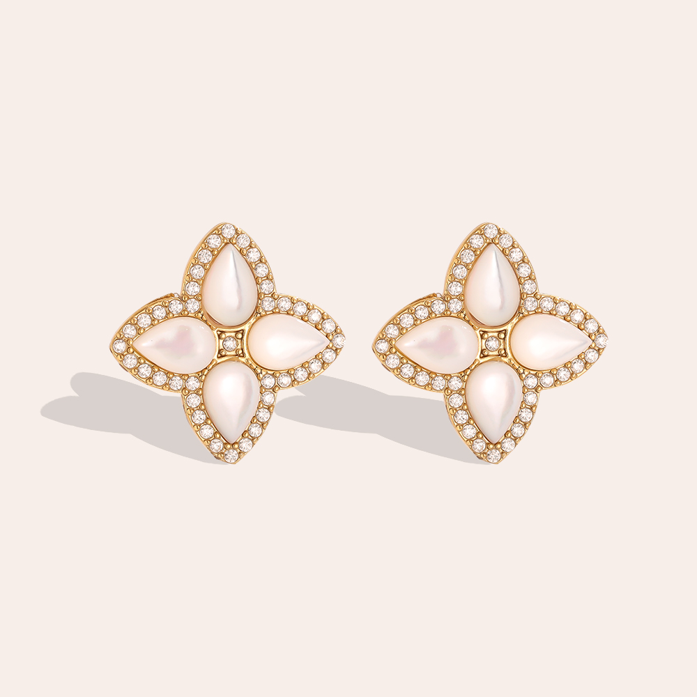 Edelstahl Ohrringe 15mm Nice Diamond Luckly Flower