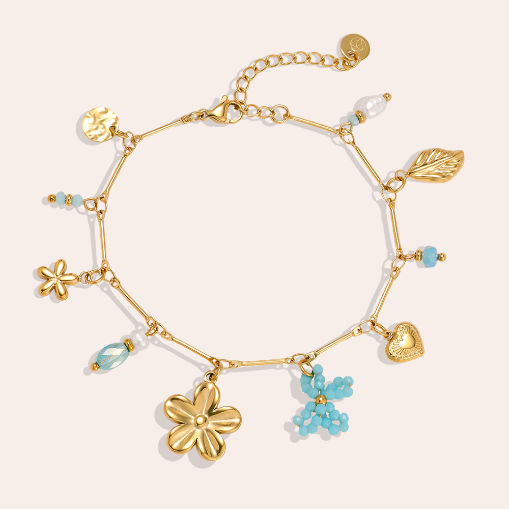 Edelstahl Armband 17cm Blume Schmetterling Herz