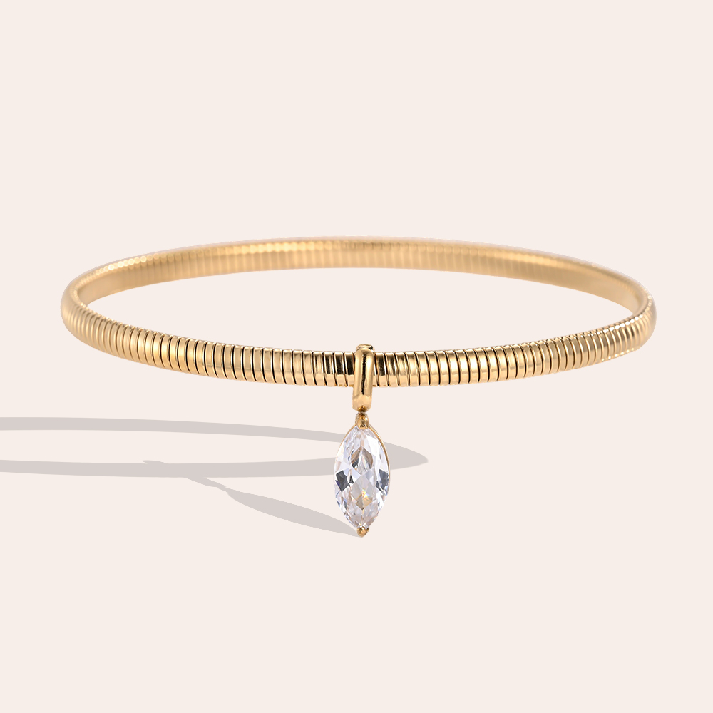 Edelstahl Armreif 6.2cm Goldfarbenes mit Augen Zirkonia