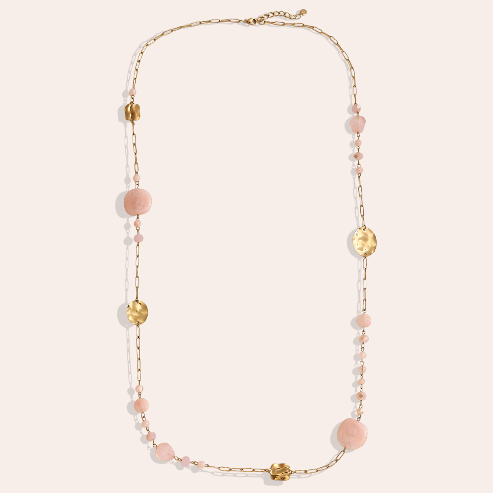 Edelstahl Halskette 101cm Kristallplättchen und goldenes Plättchen