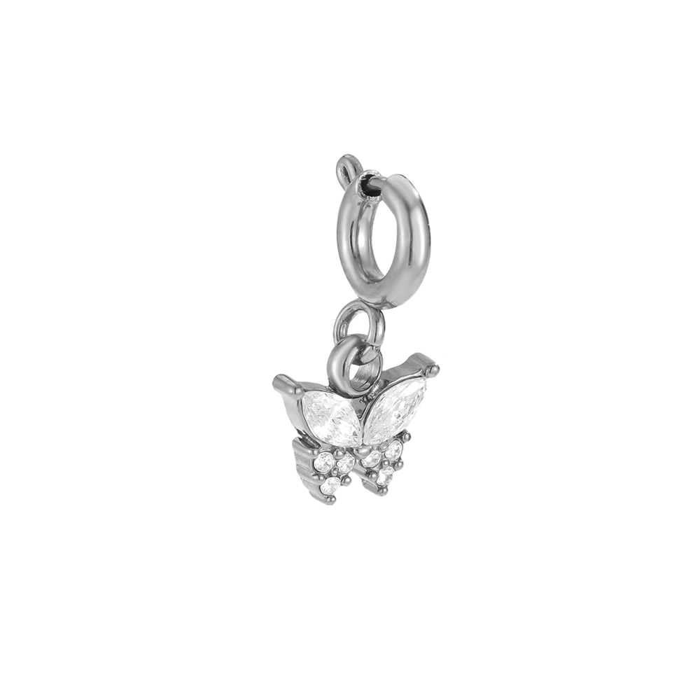 Edelstahl Pendant 16mm Zirkonia Schmetterling mit Federverschluss