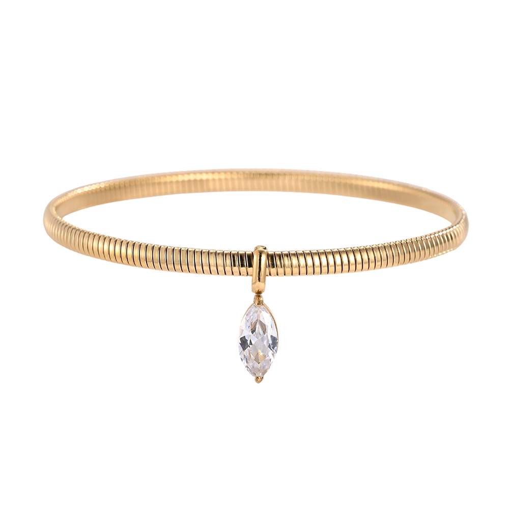 Edelstahl Armreif 6.2cm Goldfarbenes mit Augen Zirkonia