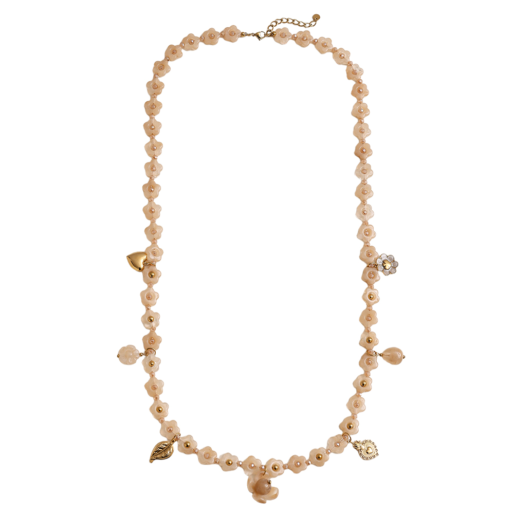 Edelstahl Halskette 90cm Harzblumen-Kette mit Charms