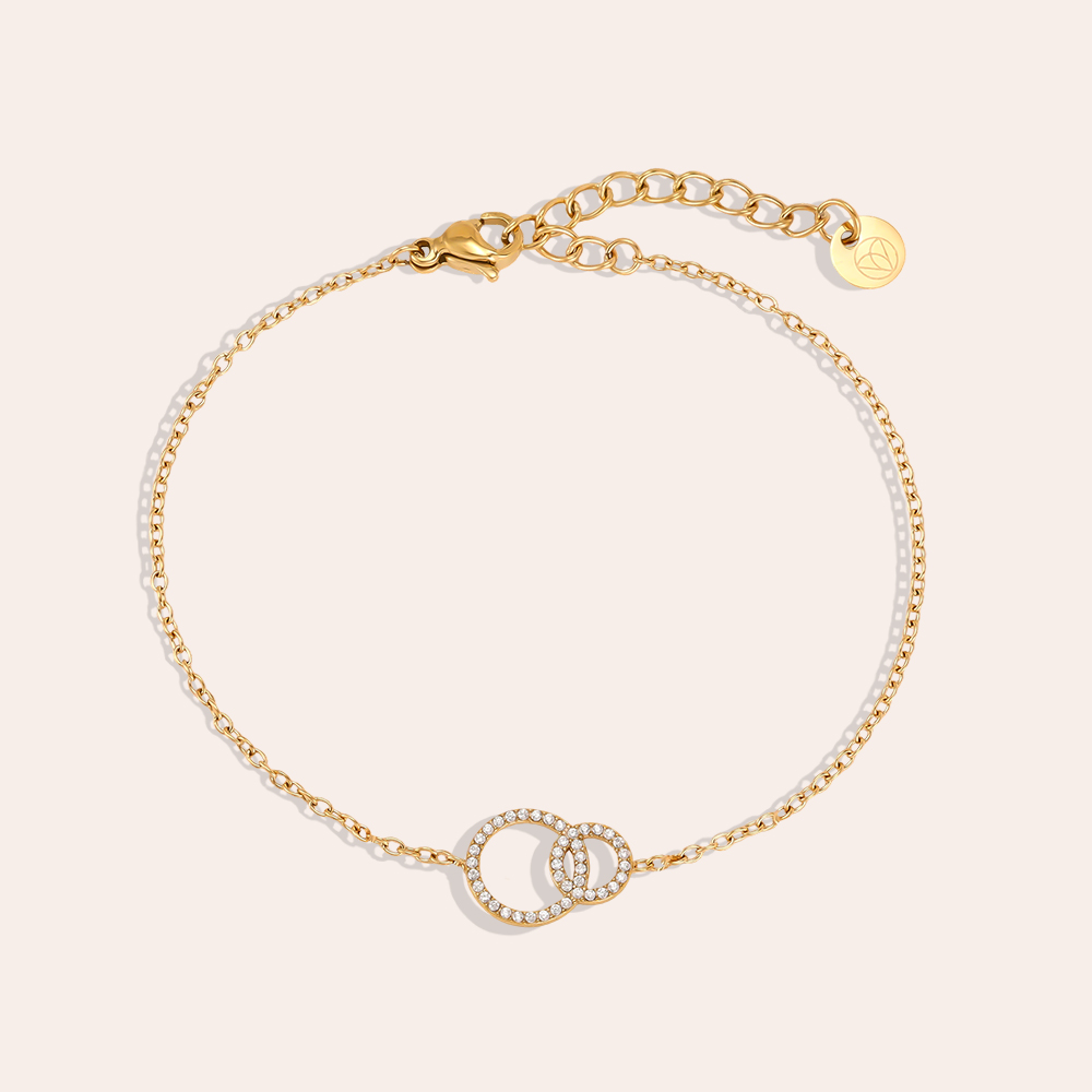 Edelstahl Armband 17cm zwei Zirkonia Ringe