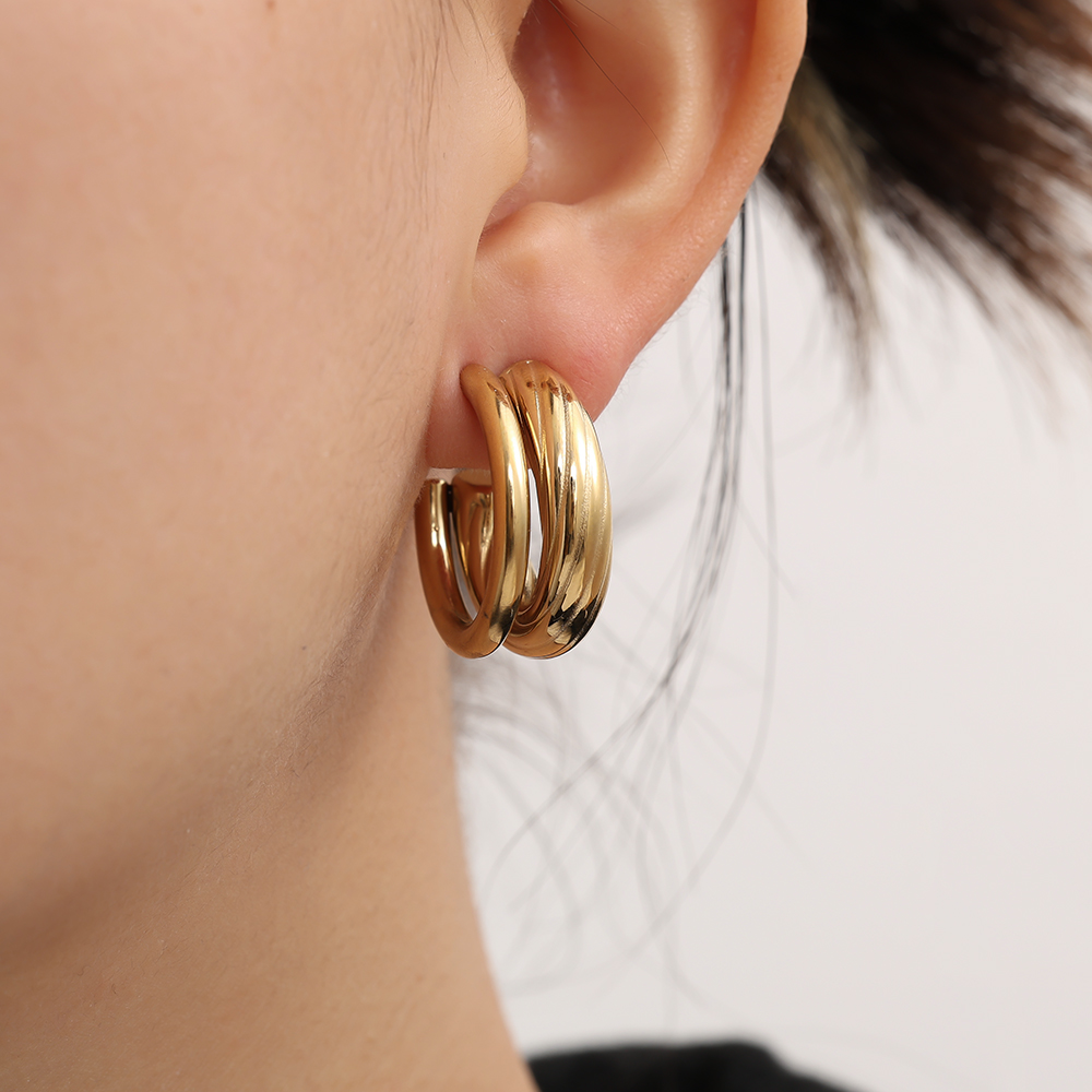 Edelstahl Ohrringe 2cm Two Layer Half Hoop