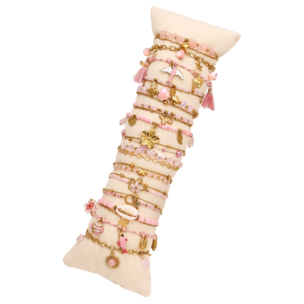 Edelstahl Armband Set 15er 17cm Rosa Kristal Beads Sealife 