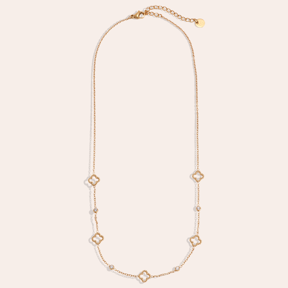 Edelstahl Halskette 39cm kleines Kleeblatt mit Mini Zirkonia