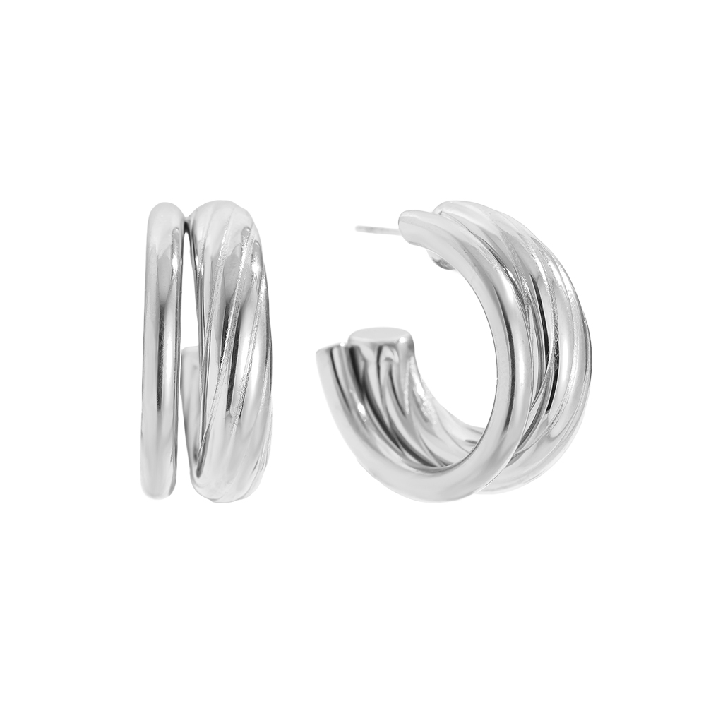 Edelstahl Ohrringe 2cm Two Layer Half Hoop