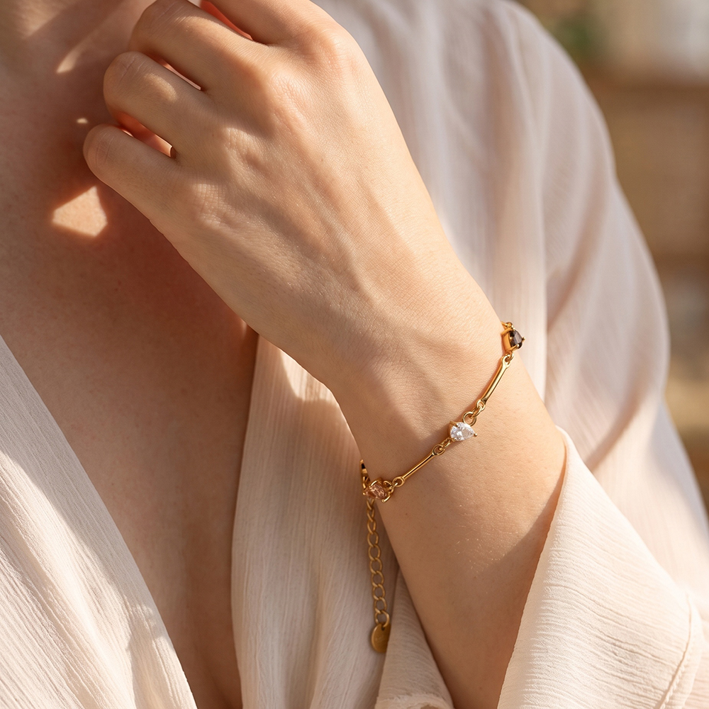 Edelstahl Armband 17cm einige Tropfen Zirkonia