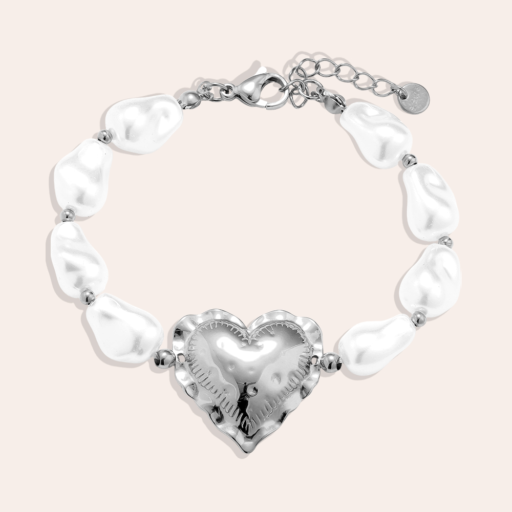Edelstahl Armkette 18cm Great Heart In Pearl Chain
