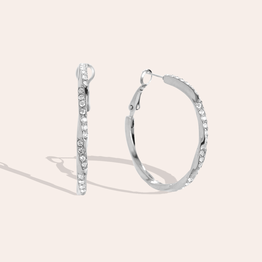 Edelstahl Ohrringe 3.4cm Light Twist Diamond Hoop