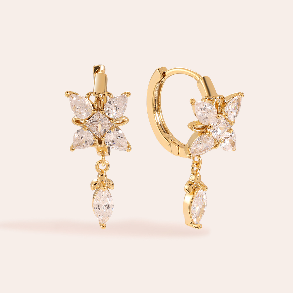 Vergoldete Ohrringe Sparkling Diamond Flower With Drop Eye