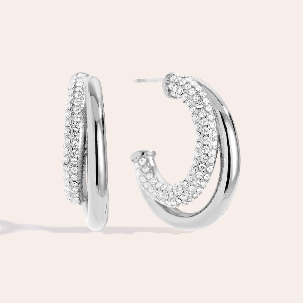 Edelstahl Ohrringe 35mm Fine Diamond Hoop