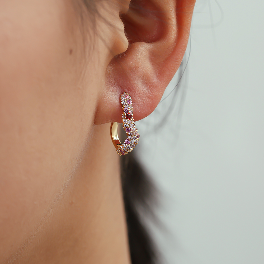 Vergoldete Ohrringe 20mm Zirkonia Soft Wave