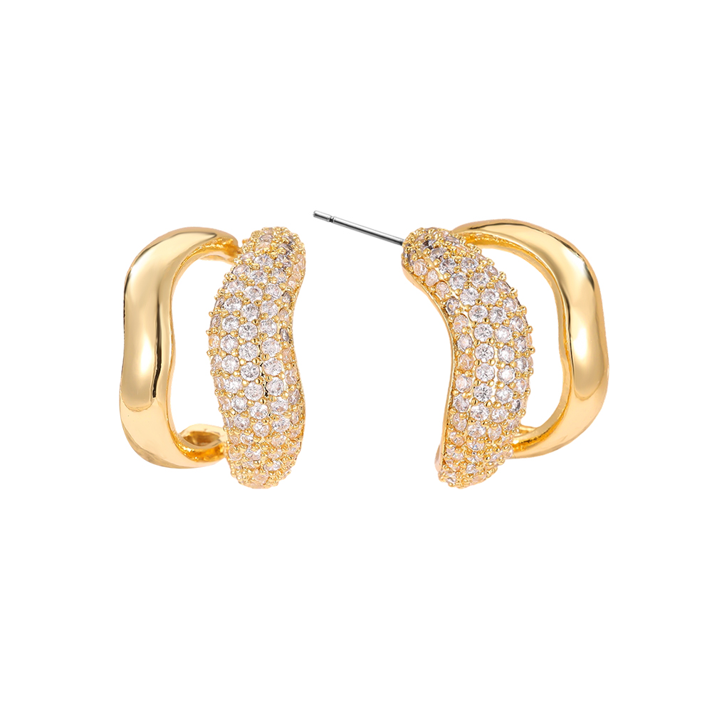 Vergoldete Ohrringe 18mm Zirkonia zweilagige Soft Wave
