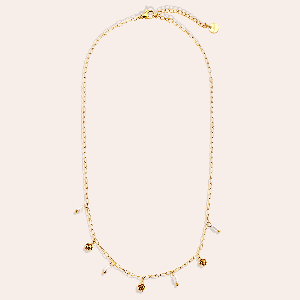 Edelstahl Halskette 40cm Mini Flower And Pearl