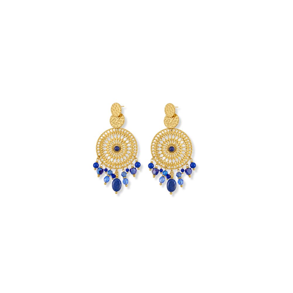 Edelstahl Ohrringe 32*76mm Orientalische Blaue Mandala