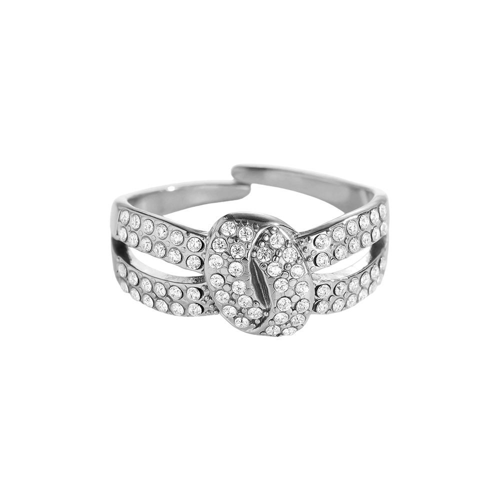 Edelstahl Ring Verstellbarer Doppel Zirkonia mit Knoten