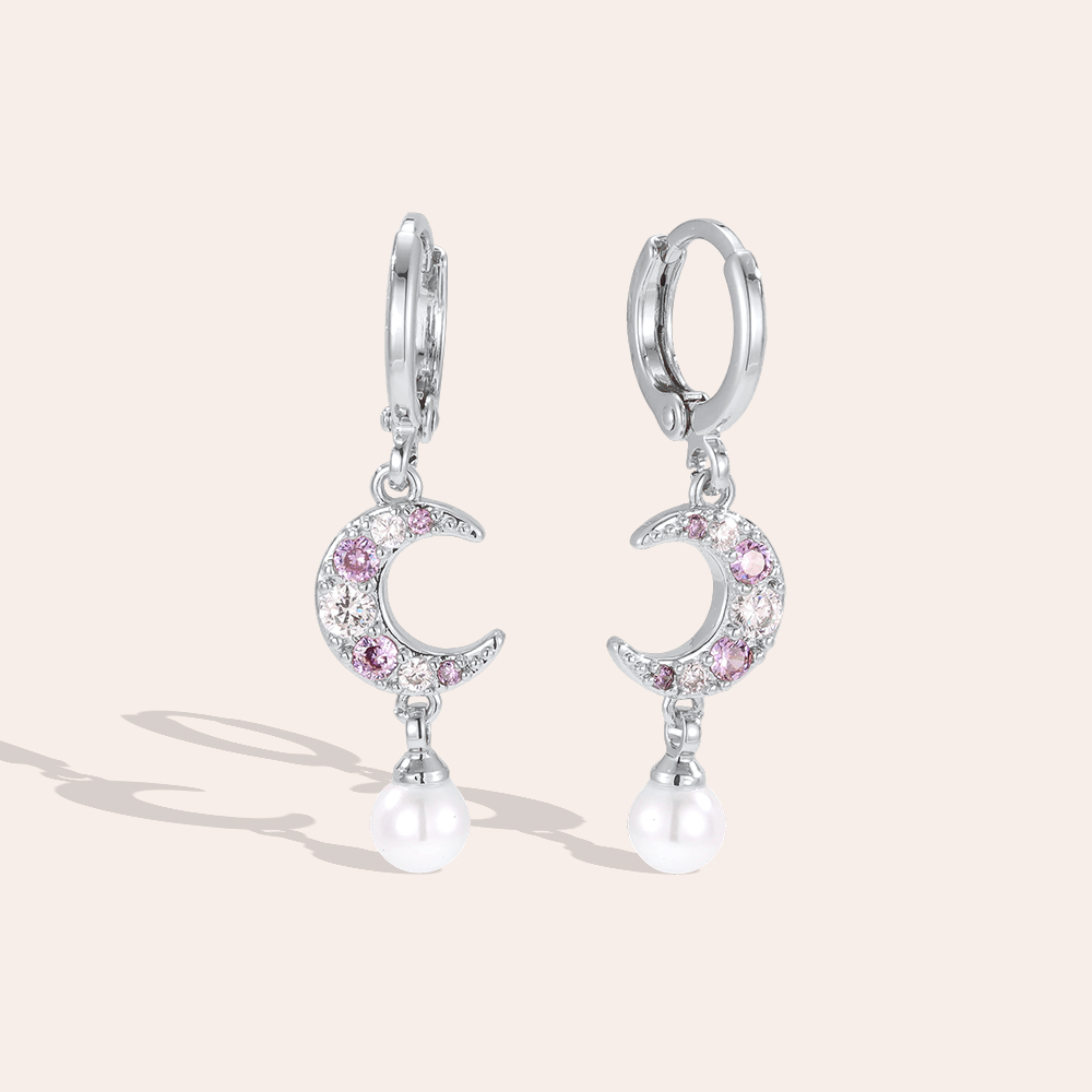 Vergoldete Ohrringe 36mm Zirkonia Mond