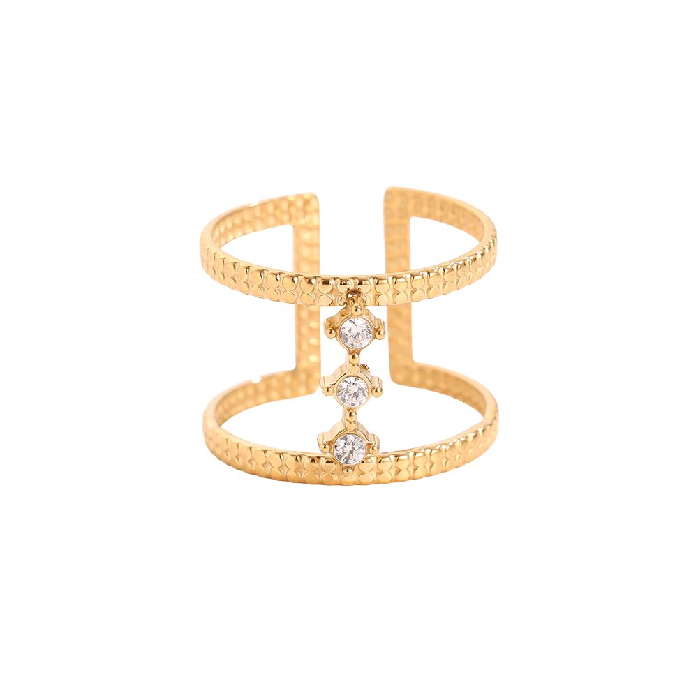 Edelstahl Ring Verstellbarer Doppel mit Zirkonia  