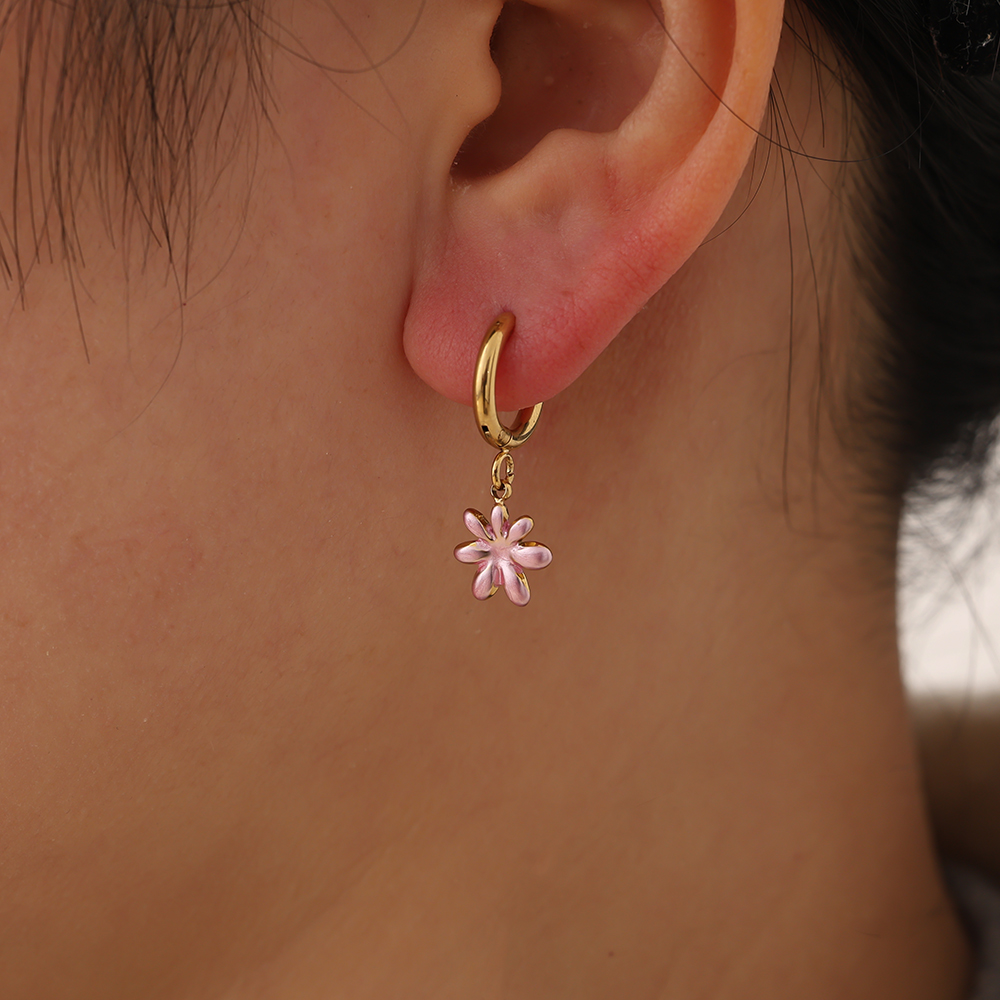 Edelstahl Ohrringe 1.2*2.6cm rosa Blumen