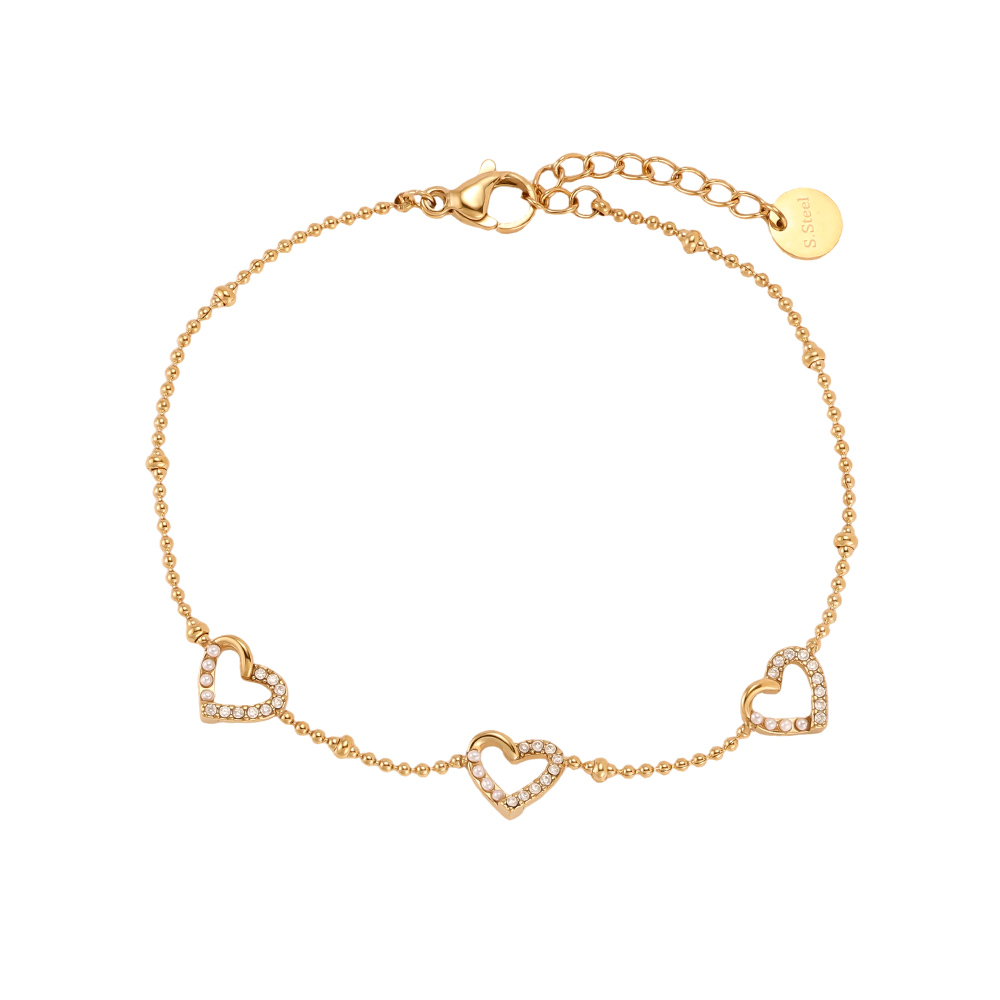 Edelstahl Armband 17cm Herz mit Perlen und Strass Hälfte