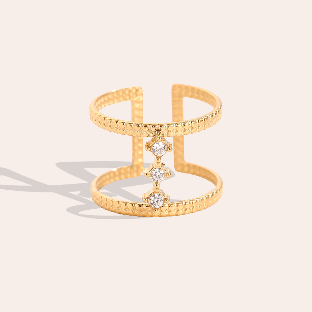 Edelstahl Ring Verstellbarer Doppel mit Zirkonia  