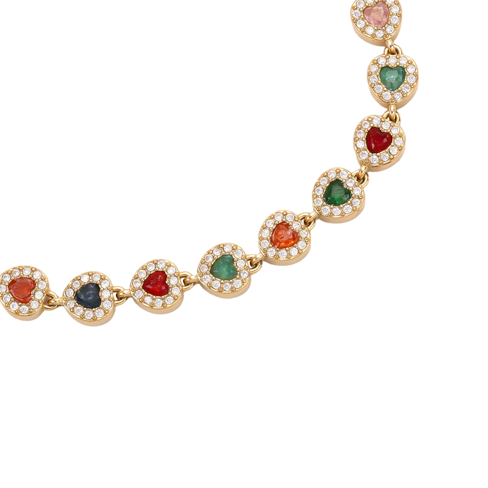 Edelstahl Armband 17cm bunte Herz funkelnde Zirkonia   