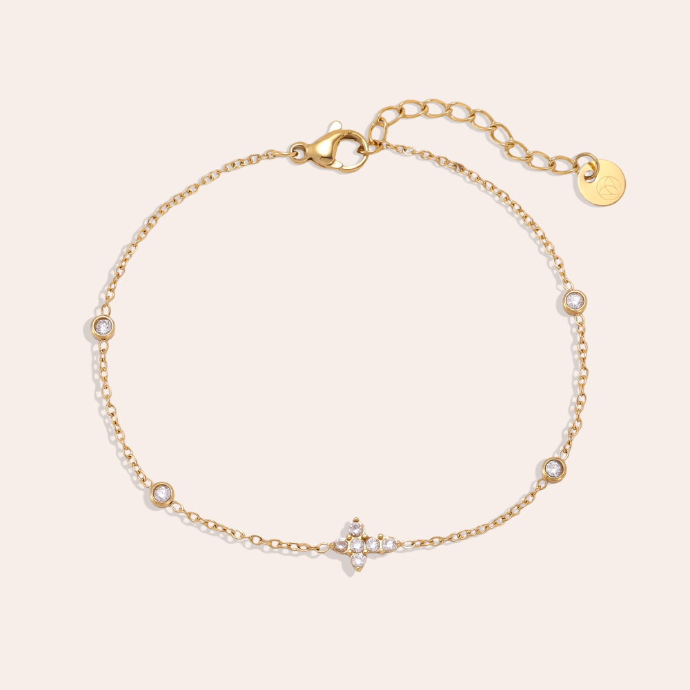 Edelstahl Armband 17cm Zirkonia Kreuz