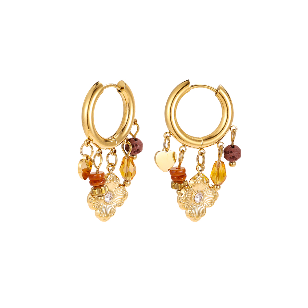 Edelstahl Ohrringe 18*12mm Goldene Blume mit kleine Deko 