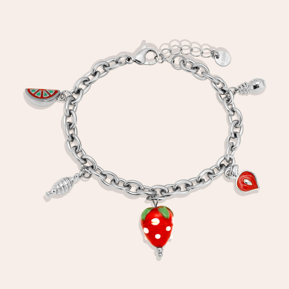 Edelstahl Armband 18cm Strawberry Heart