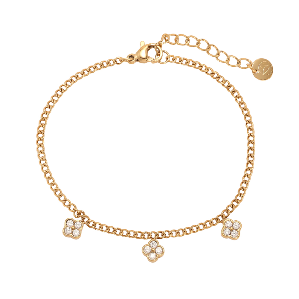 Edelstahl Armband 17cm drei Kleeblatt mit Zirkonia