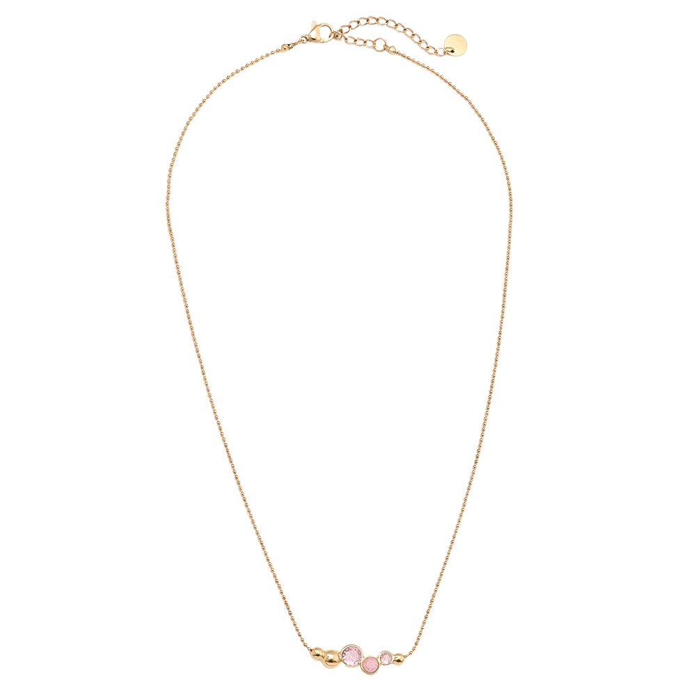 Edelstahl Halskette 40cm Pink Round Diamond