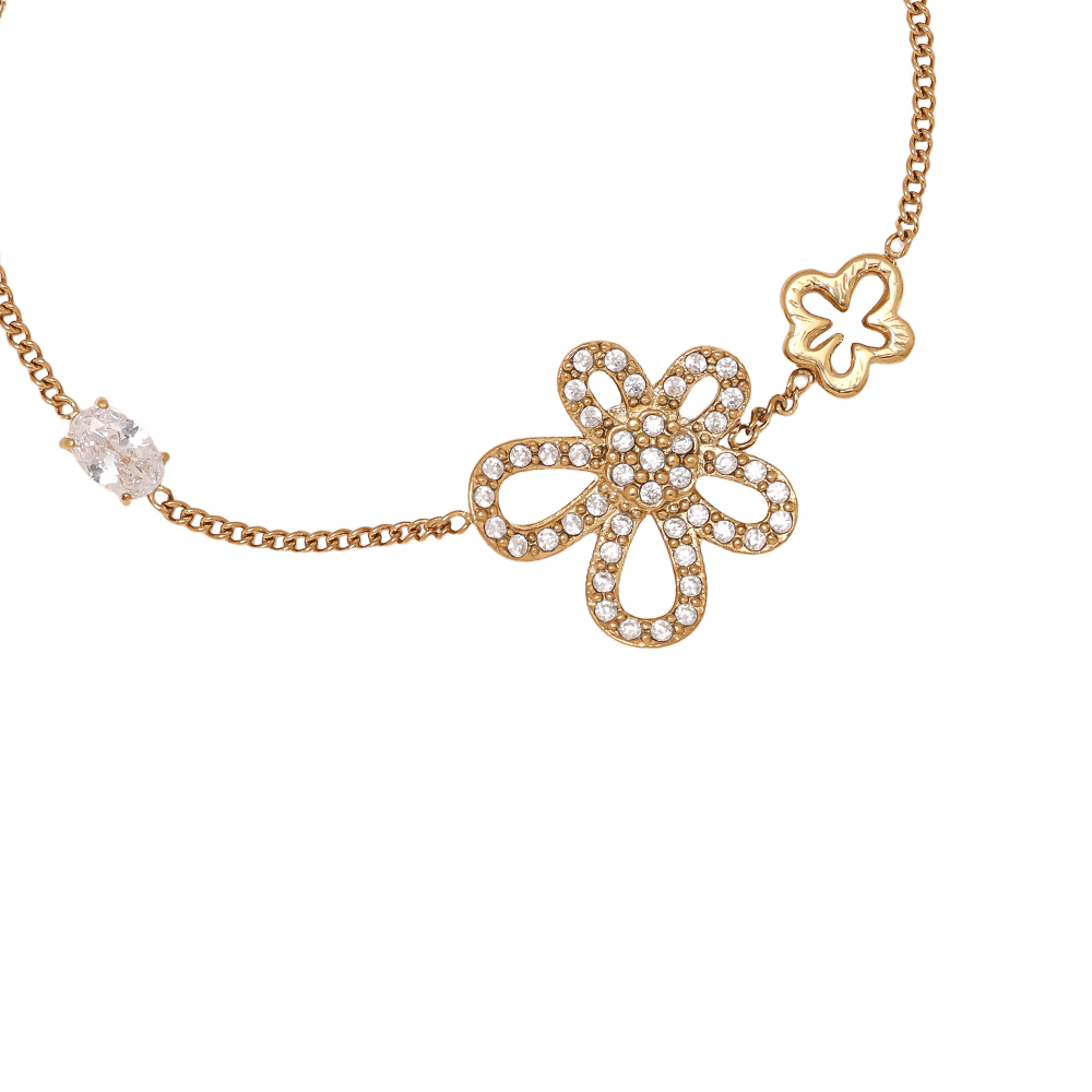 Edelstahl Armkette 17cm Cool Diamond Flower
